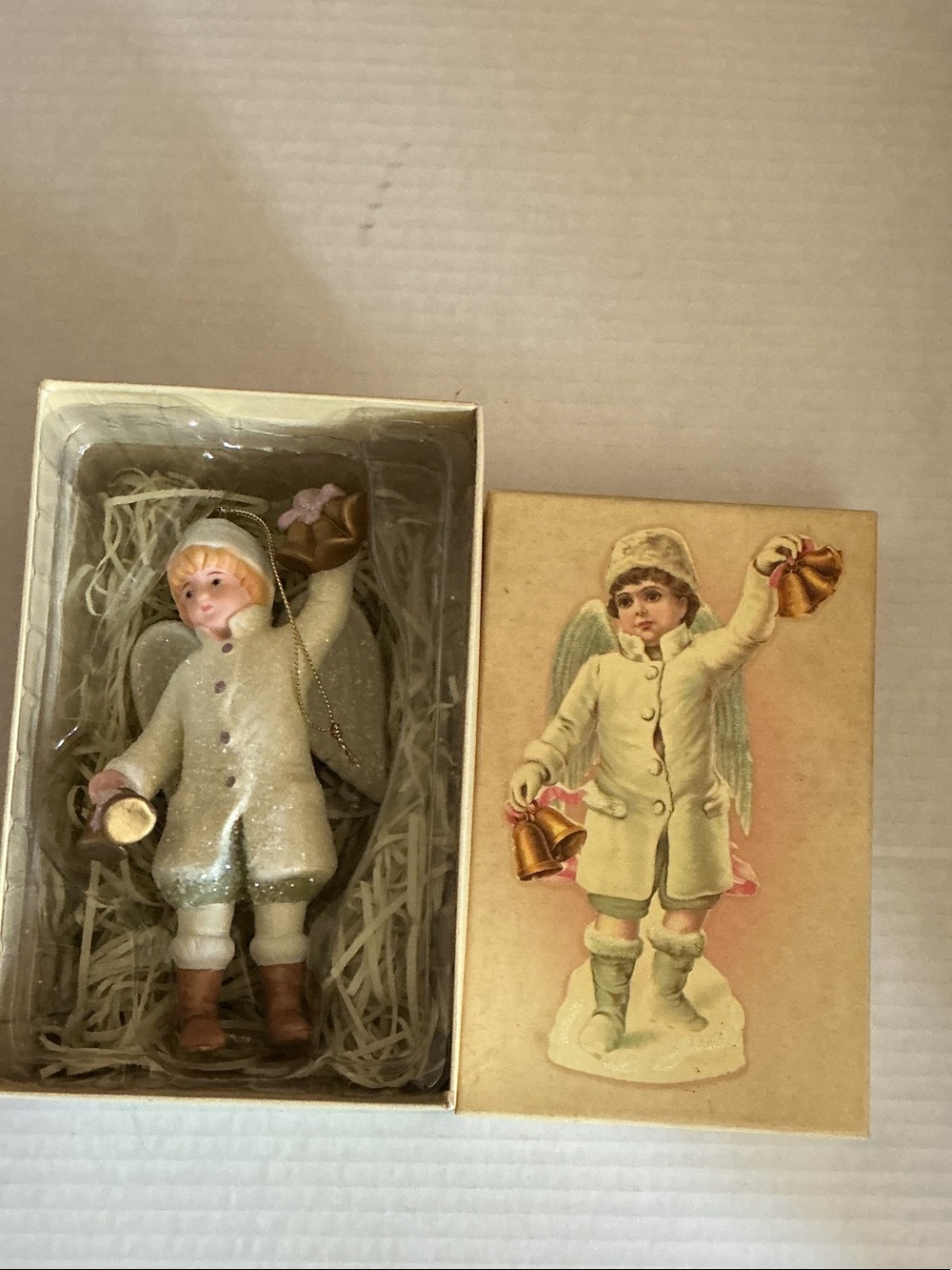 Costco Holiday Angel Bell Ornament in Cream and Brown - Vintage Style